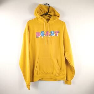 Champion L Graphic Pullover Hoodie Mr Beast Logo Yellow Streetwear Sweatshirt